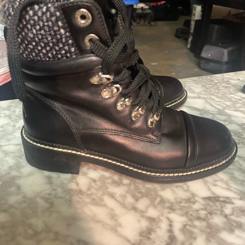 CHANEL Calfskin Wool Combat Boots - Picture 5 of 11